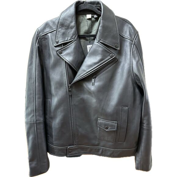 Ted Baker London Mens Ovine Leather CARVE Biker Jacket Black Sz 5 XL $1095 - Picture 1 of 15